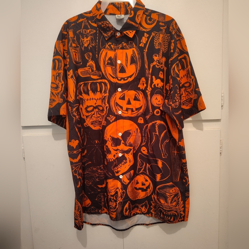 Halloween Themed Orange and Black Men's Shirt